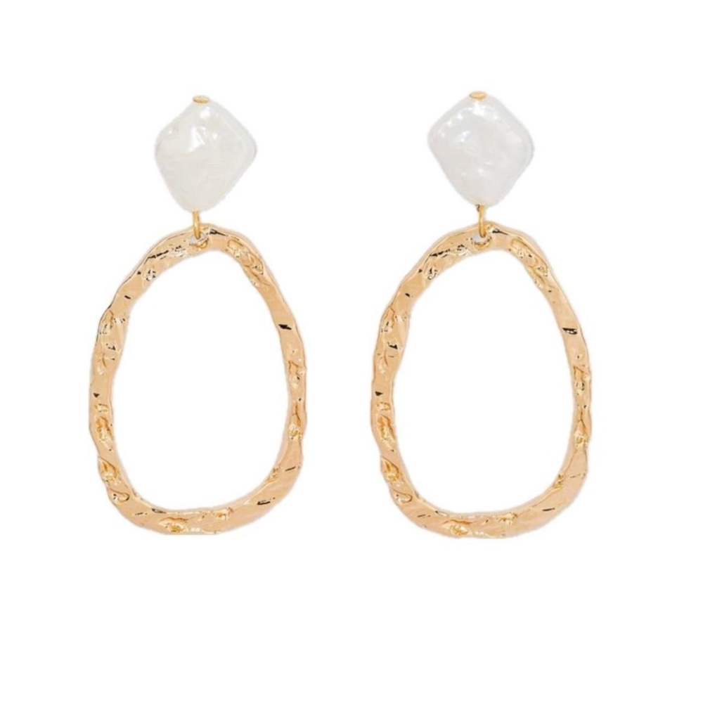 Hammered Pearl Post Organic Drop A New Day Gold Earrings